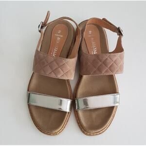 Aquatalia Marvin K Nude Suede Silver Metallic Whistler Strappy Sandals 6.5